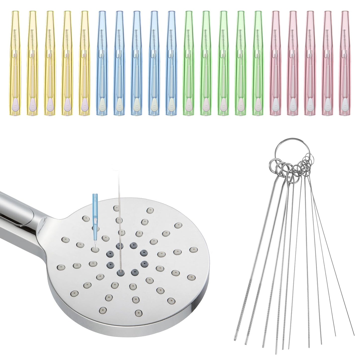 XLIUAX 30Pcs Shower Head Cleaning Brush, Showerhead Cleaner Tools for Small Hole Nozzle with Storage Boxes Shower Head Anti-Clogging Cleaning Brush Picks for Household Bathroom
