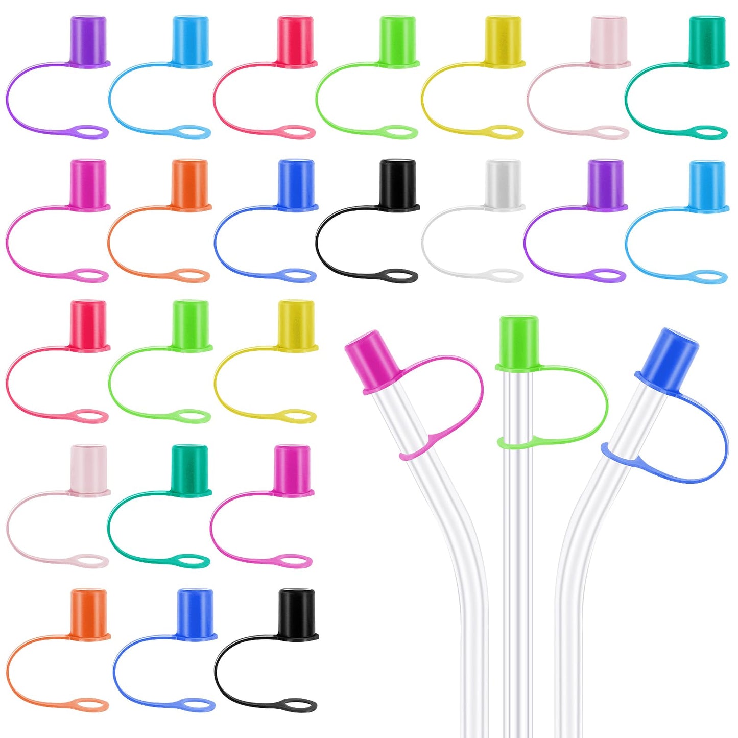 cobee Colorful Reusable Straw Cover, 30 Pieces Drinking Straw Dust Cover Straw Plugs Dust Cap Kit Straw Tips Cover Toppers for 8-10mm Straws