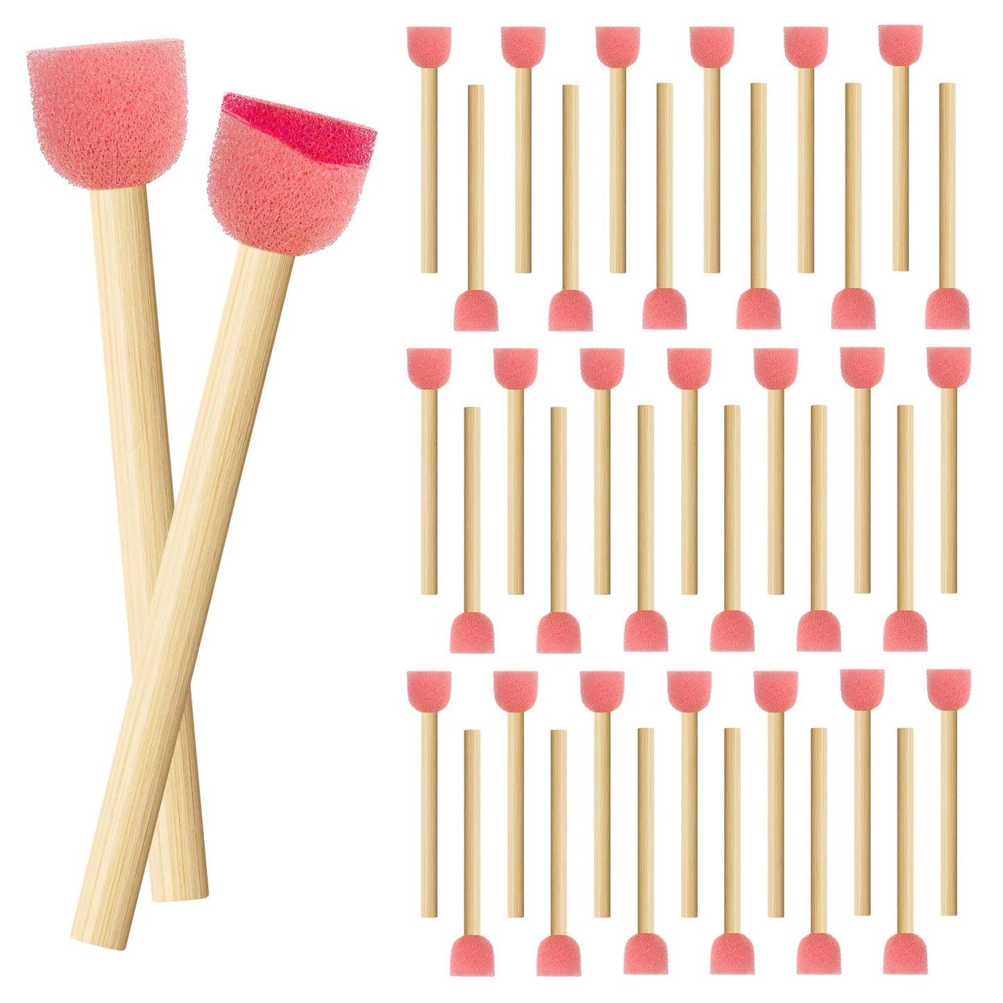 Molain 40 Pack 0.6'' Paint Sponge Brush Round Sponge Foam Brush Wooden Handle Foam Brush Foam Paint Brushes for Painting Crafts DIY Arts and Crafts Acrylic Painting Stamps Painting Tools(Pink)