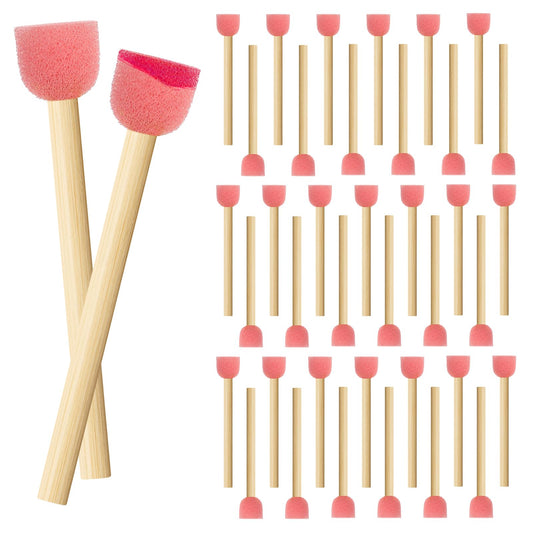 Molain 40 Pack 0.6'' Paint Sponge Brush Round Sponge Foam Brush Wooden Handle Foam Brush Foam Paint Brushes for Painting Crafts DIY Arts and Crafts Acrylic Painting Stamps Painting Tools(Pink)