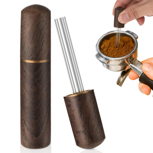 Andibro Espresso Coffee Stirrer, 6 Needles 0.5mm Barista Coffee Distribution Tools Needle Espresso Wdt Tool Wood Handle Aluminum Alloy Coffee Accessories Tool for Home Kitchen Cafe