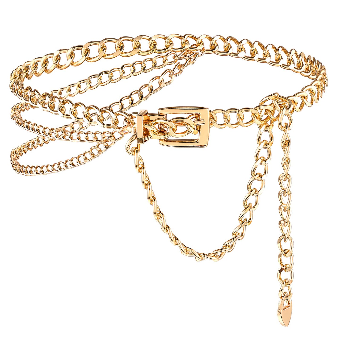 HJZHII Multilayer Metal Waist Chain, Adjustable Dress Belts Fashion Body Chain for Women Girls Dress Jeans(Gold)