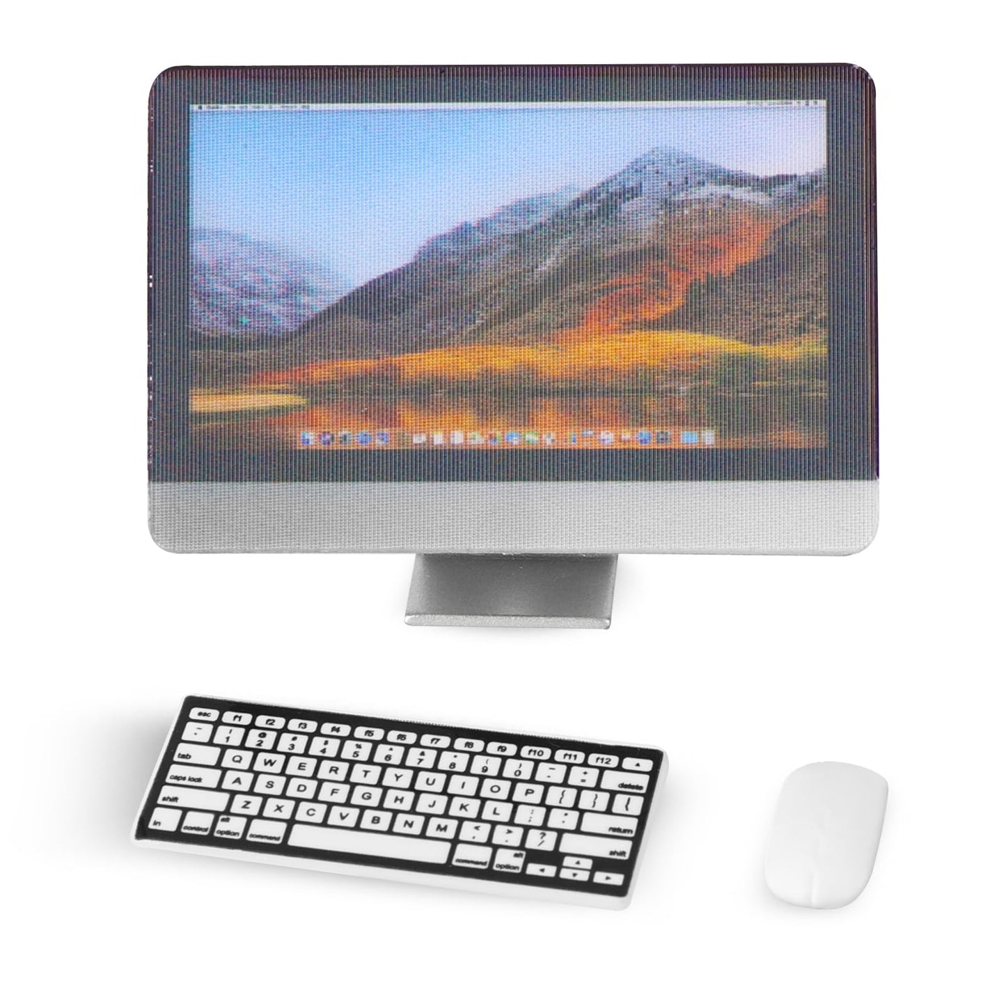 Jeffdad Miniature Toy 1:12 Computer, Keyboard, Mouse - Silver, Black, White - Unisex Fashion - 3Pcs Set