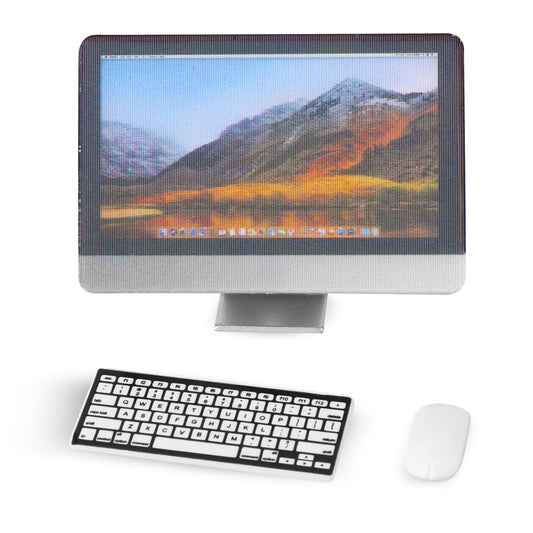 Jeffdad Miniature Toy 1:12 Computer, Keyboard, Mouse - Silver, Black, White - Unisex Fashion - 3Pcs Set