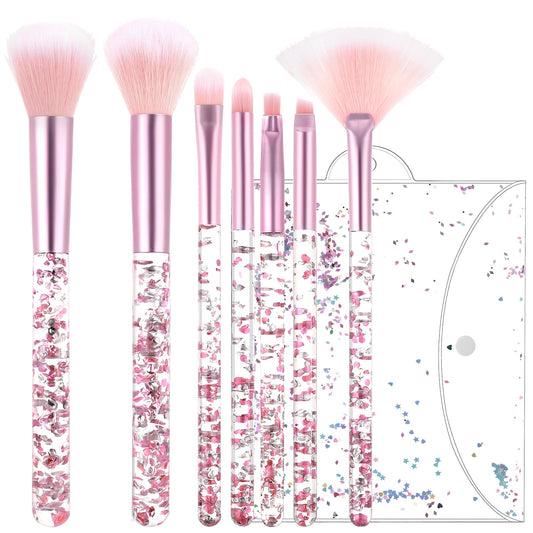 AOZUO 7-Piece Crystal Sparkles Powder Brush Set, Brush Set, Make Up Brush Fan Flawless Powder Brush, Beauty Cosmetic Foundation Blusher Eyeshadow Mixing Concealer Highlight Brush