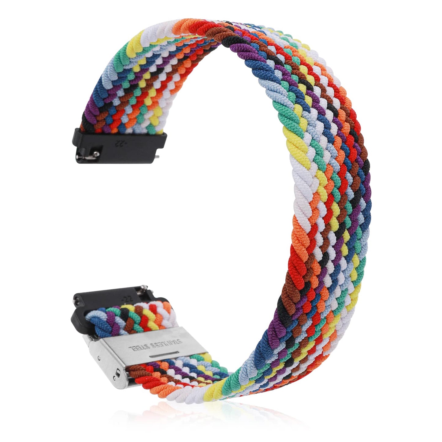 cobee Braided Elastic Loop Watch Bands, Universal Watch Replacement Bands with Heavy Duty Stainless Steel Buckle for Smartwatch, Quick Release Sports Watch Straps for Men Women (22mm, Rainbow)