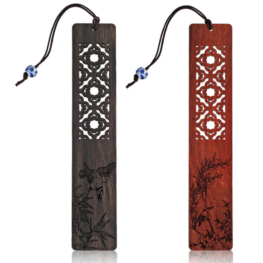 Andibro 2PCS Wooden Bookmark, Handmade Wood Bookmarks Hollow Vintage Book Marks Flower Bird Pattern Book Mark Reading Markers Environmental Friendly Woode Book Marks for Men Women Reader Book Lovers