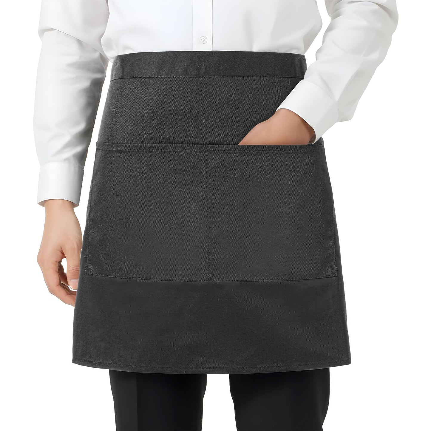 WJIAAA Black Waist Apron 2 Pieces Front Tie Apron with 2 Pockets Waiter's Apron Cooking Apron Bistro Apron Baking Apron for Restaurant, Bar, Black, 62 x 45 cm