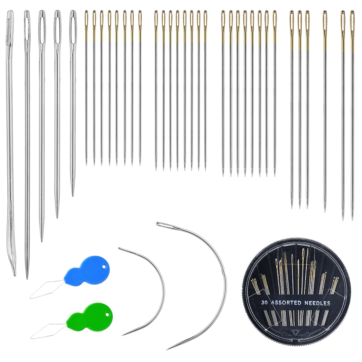 simarro Heavy Duty Hand Sewing Needles Kit, 7Pcs Multifunction Sewing Leather Needles, 30Pcs Hand Sewing Needles, Carbon Steel, Colorful