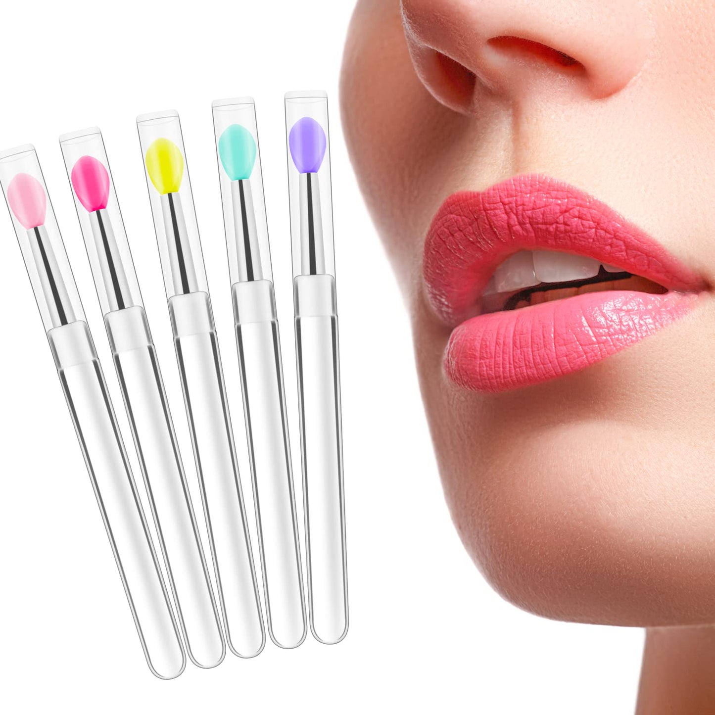cobee Silicone Lipstick Brush, 5Pcs Soft Makeup Lip Brushes with Cover Lipstick Applicator Cosmetic Wands Reusable Lip Scrub Applicator Multi Function Beauty Tool for Lip Balm Mask Eyeshadow Lipstick