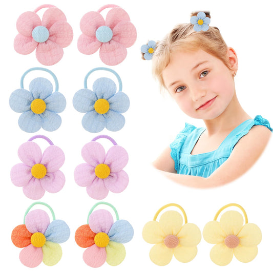 Jeffdad Baby Hair Ties for Girls, 10pcs Soft Seamless Bows and Flowers Toddler Elastic Hair Bands Ponytail Holder for Baby Girls Infants Kids Hair No Damage Accessories(flowers)