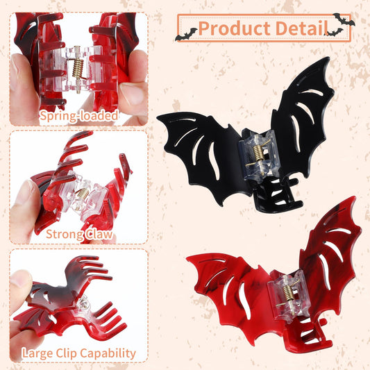 Andibro 2Pcs Halloween Bat Hair Claw Clip, Gothic Bat Hair Clips Hollow Out Non-Slip Hair Claw Halloween Hair Accessories for Women Thin Hair