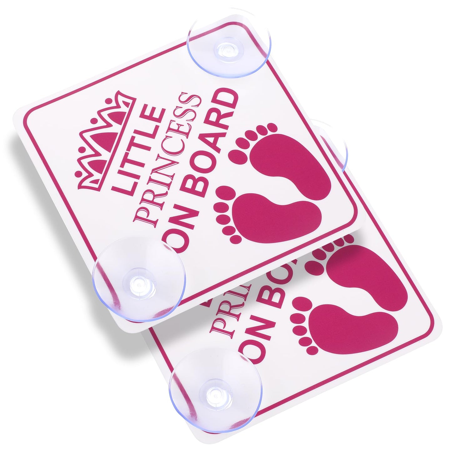 cobee Car Safety Warning Signs Sticker, 2 Pcs 5" x 5 Little Princess on Board Car Bumper Stickers Removable Waterproof Car Decals Accessories with Double Suction Cups for Vehicles & Windows(Pink)
