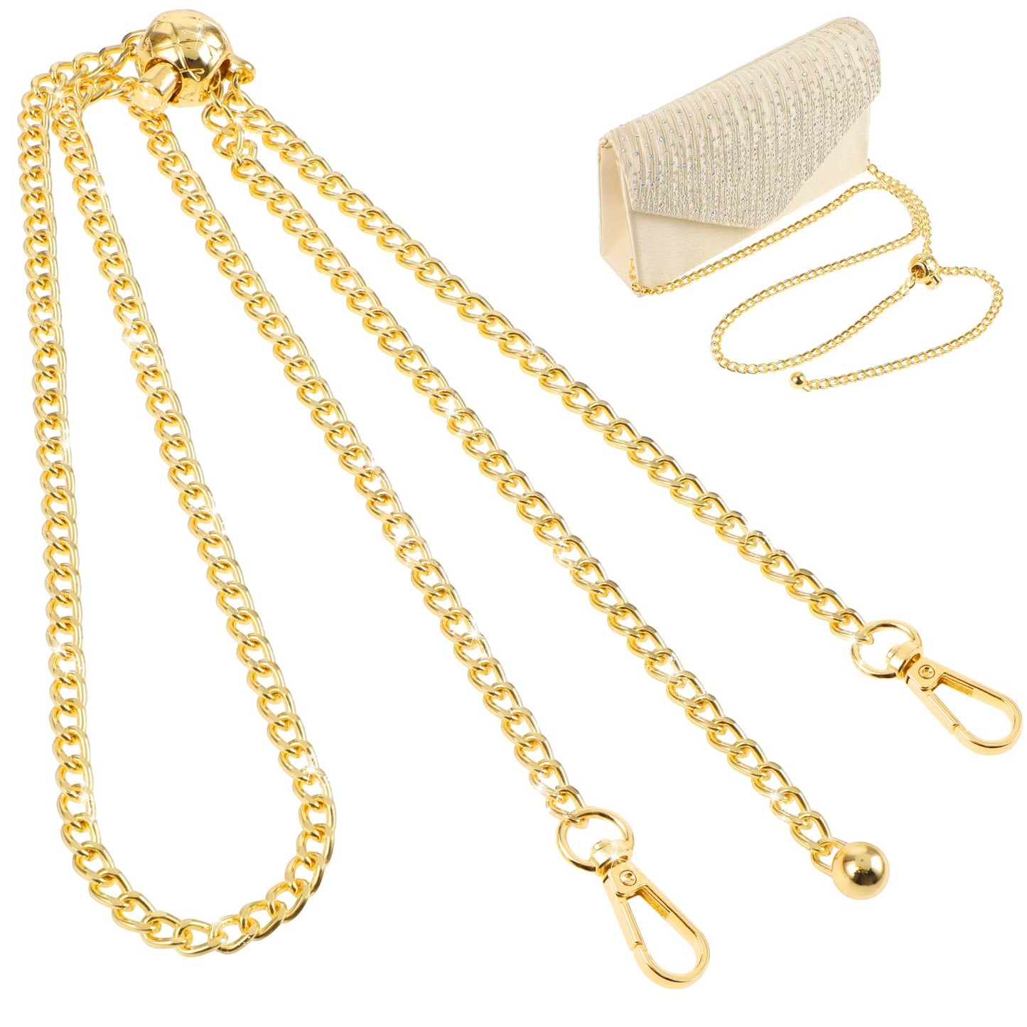 Jeffdad Gold Purse Chain Strap, 47"/120cm Handbag Chain Strap with Small Ball Adjustment Buckle, Purse Cross Body Replacement Strap for Women Bag Purse(Gold)