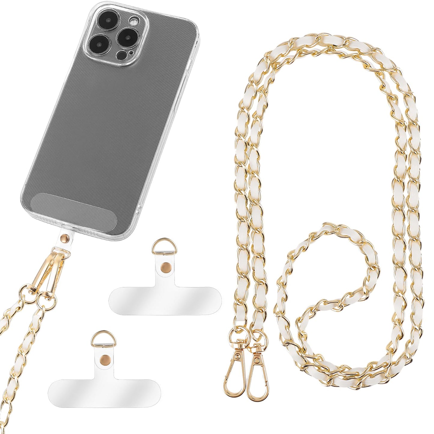 Amaxiu PU Leather Crossbody Phone Lanyard For Women, Metal Neck Phone Charm Cell Phone Chain Strap Hands Free Cellphone Neck Strap Grip Compatible With Most Smartphones(White)