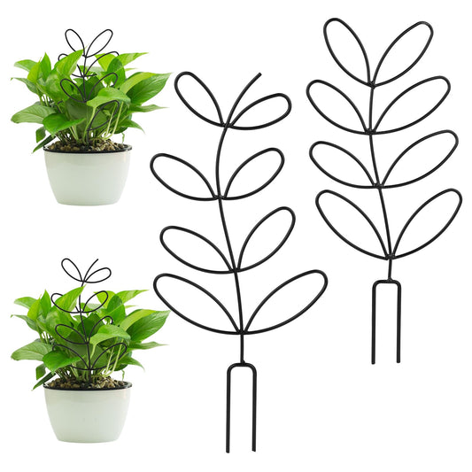 AOZUO 2 Packs Plant Trellis Indoor, Mini Potted Plants Garden Trellis Metal Leaf Shape Small Plant Climbing Stand for Potted Plants Support Houseplant Home Plant Tool Housewarming Plant Lovers Gifts