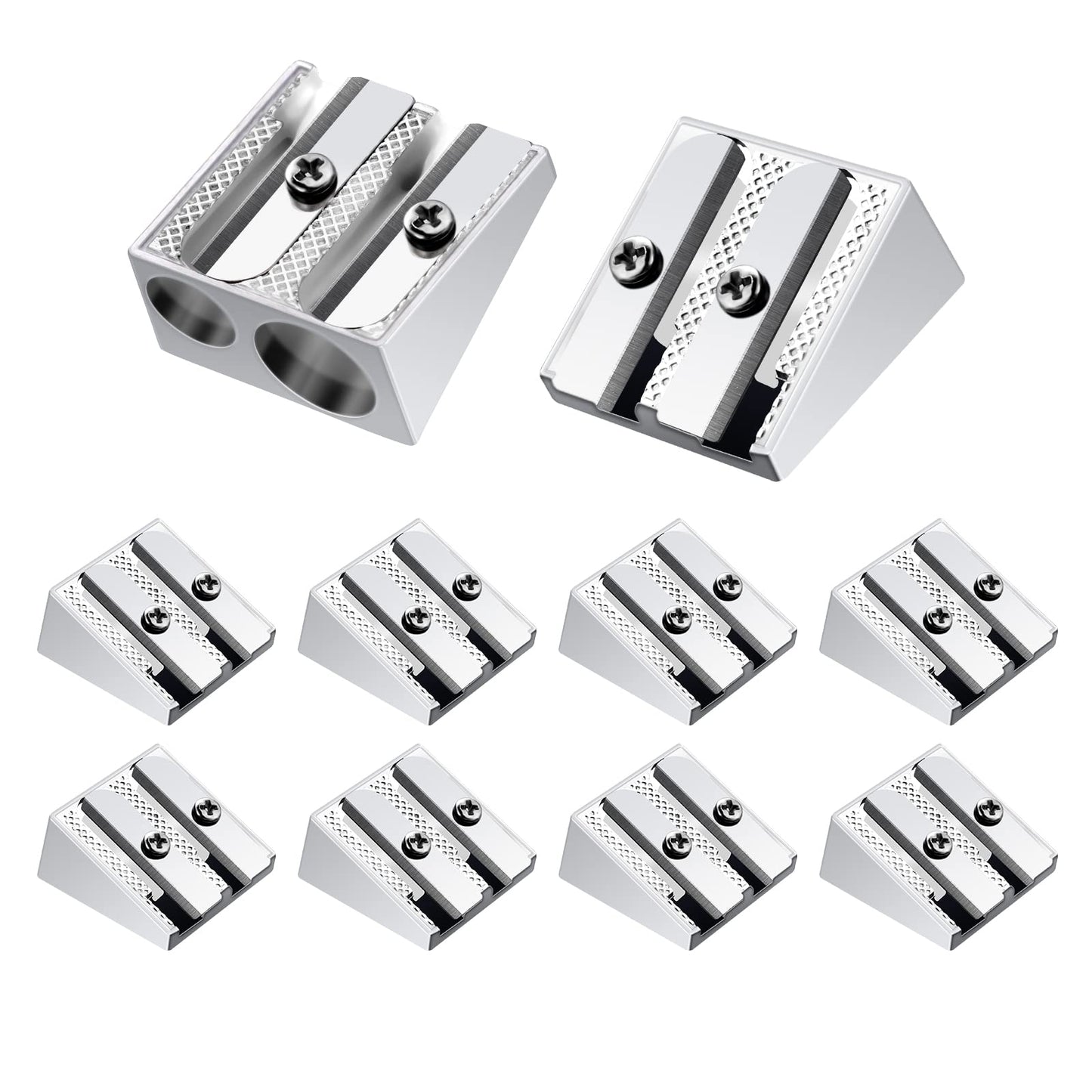 cobee Double Hole Pencil Sharpener, 10pcs Aluminum Alloy Pencil Sharpener Mini Pencil Sharpeners Metal Sharpener for Pencils Handheld Metal Pencil Sharpener for Schools Offices Art