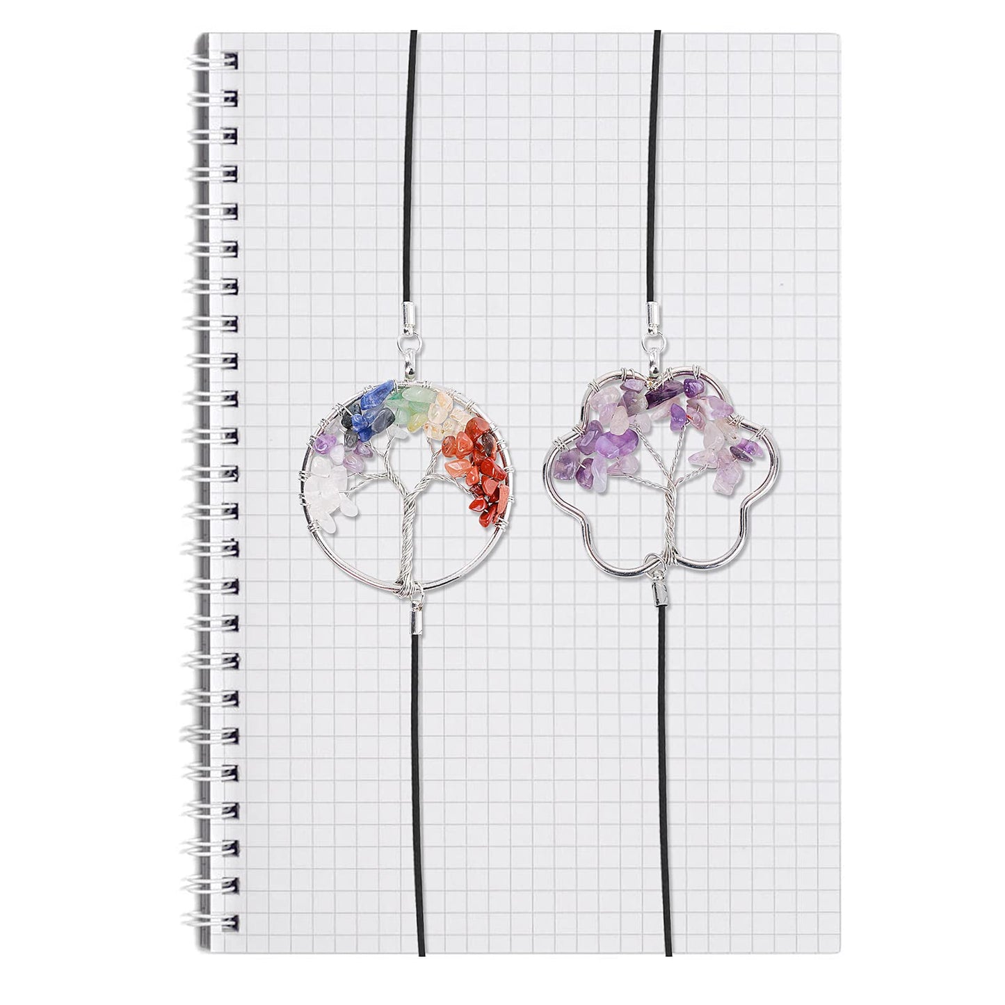 cobee Elastic Bookmark, 2PCS Tree of Life Elastic Bookmarks Crystal Bookmark Antique Beading Bookmarks Book Markers for Women Chakra Healing Bookmark for Any Books Diary Travel Journals