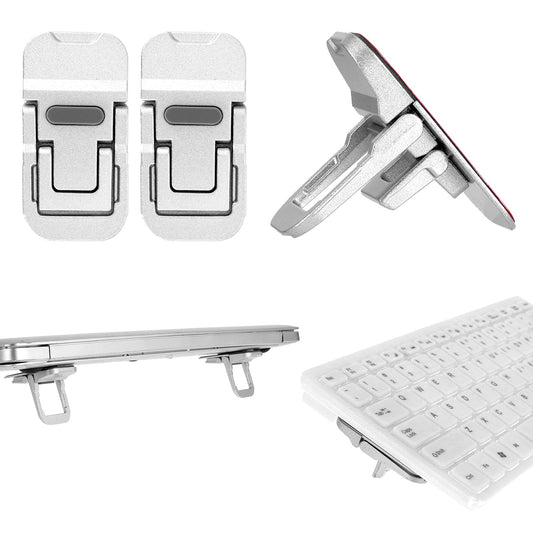 Bewudy 2 Pcs Portable Keyboard Riser, Dual Tilt Angle Adjustment Foldable Laptop Riser, Mini Computer Keyboard Stand for Desk, Self-Adhesive Keyboard Riser Feet for Most Keyboards(Silver)
