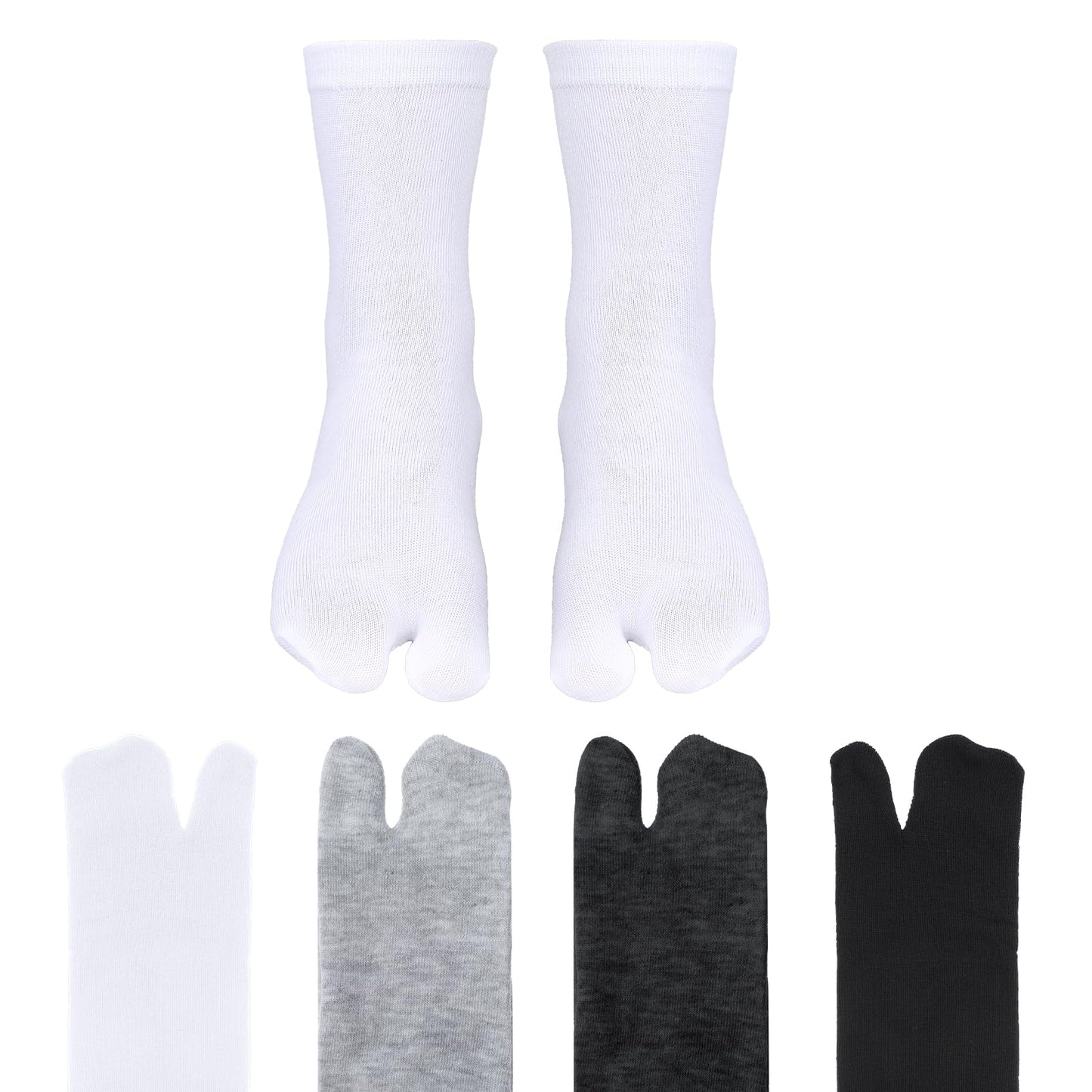 TIESOME 4 Pairs Tabi Split Toe Flip Flop Socks for Men Women Low-Cut Stretch Comfort Crew Socks