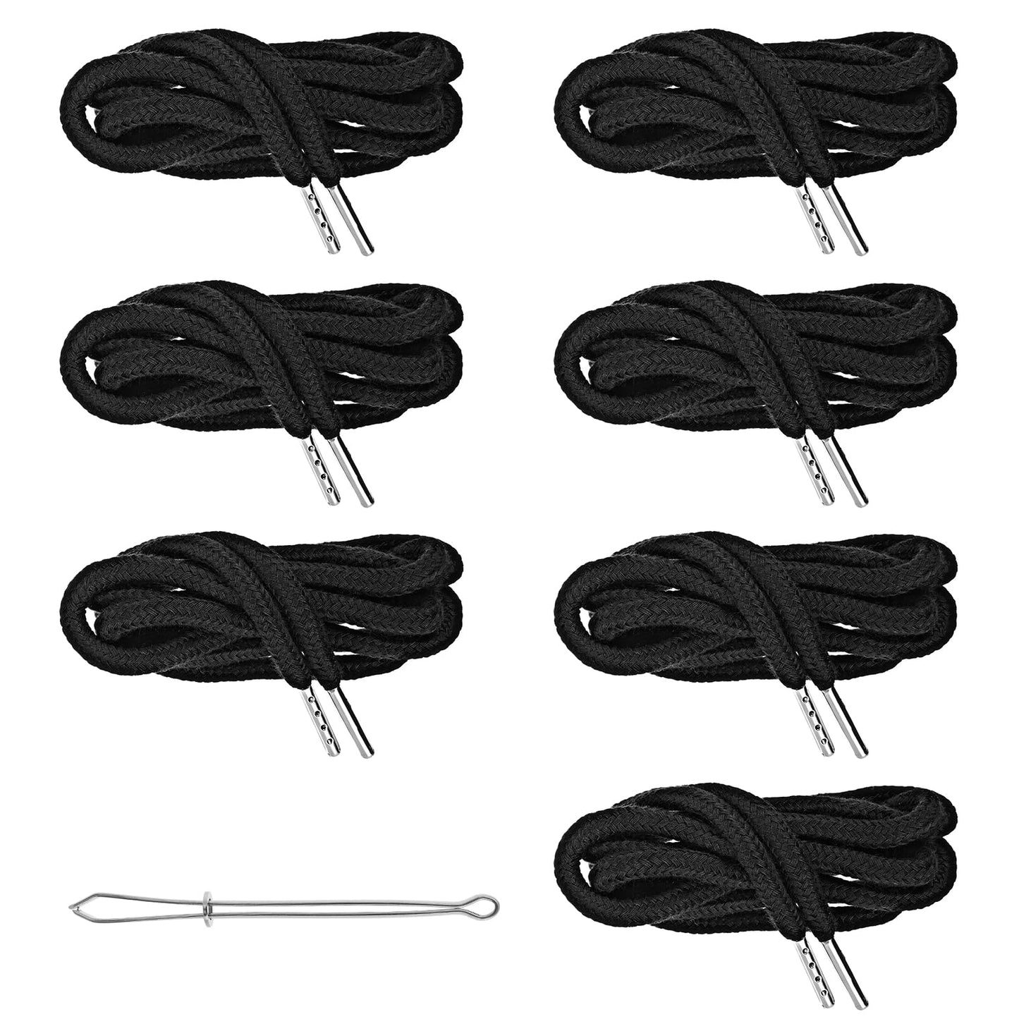 XLIUAX 6PCS Drawstring Cords, 51.1in Replacement Drawstring with Easy Threaders Hoodies Drawcords for Sweatpants Shorts Pants Jackets Coats Trunks(Black)