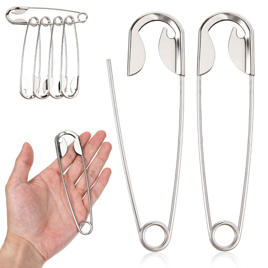 Amabro 5PCS Large Safety Pins, 5.5 Inch Big Giant Safety Pins Oversized Duty Pin for Fabric with Pinholes Laundry Key Rings Blanket Crafts Decorations Hair Accessories(Silver)