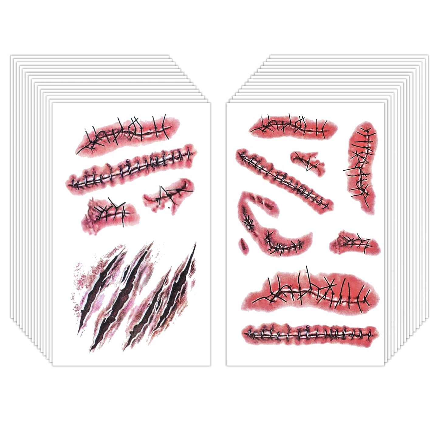GEEHUA 30 Sheets Halloween Zombie Temporary Tattoos, Wound Tattoo Stickers Scar Fake Blood Tattoos Waterproof Realistic Stitches Tattoo for Men Women Prank Makeup Cosplay Costume(210pcs)