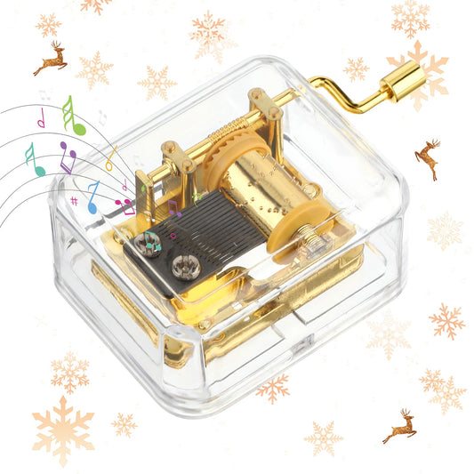 Amaxiu Merry Christmas Music Box Gift, Acrylic Clear Hand Crank Music Boxes Mini Vintage Engraved Musical Boxes Acrylic Musical Box Merry Christmas Decorations Gifts for New Year