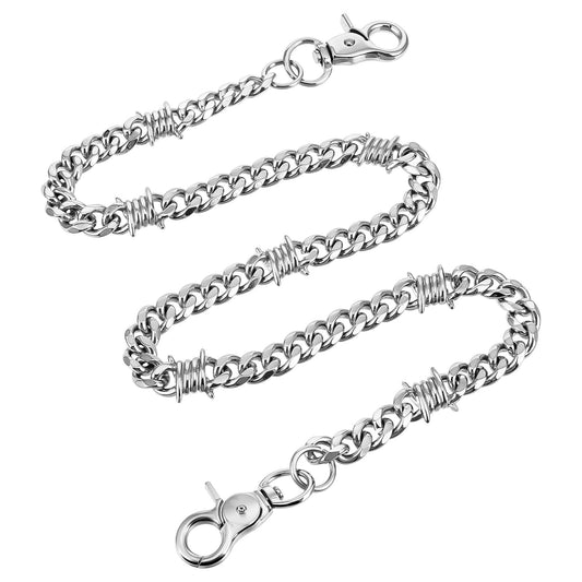 MBAIYO Biker Wallet Chain, Heavy Duty Silver Pocket Chain Punk Long Key Chain Keyholder with Round Clasp for Jeans Pants Accessories, Silver, 67x1.1cm/26.4x4.3inch
