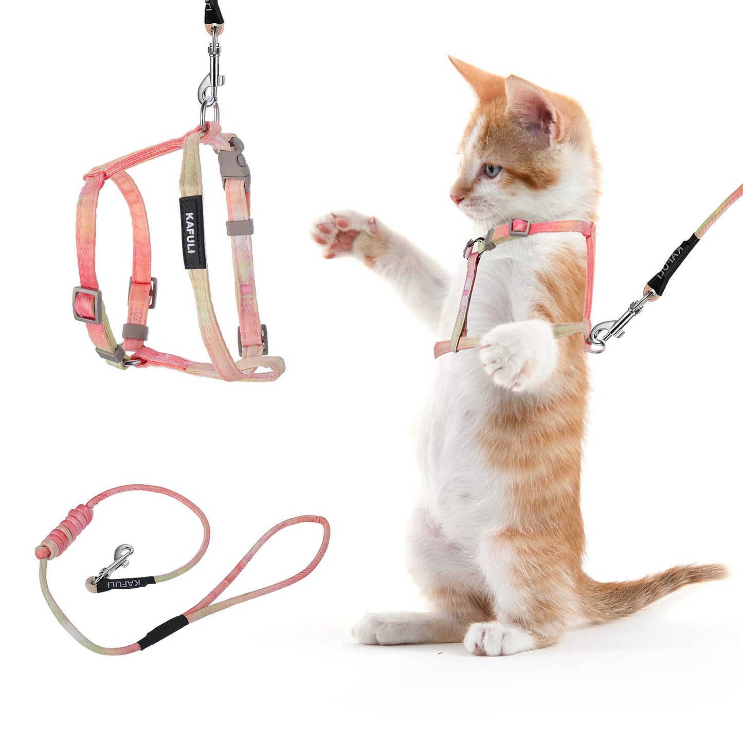 TIESOME Cat Harness and Leash Set, Adjustable Gradient Kitten Harness Escape Proof Harness with Leash for Kitty Outdoor Walking (Orange)