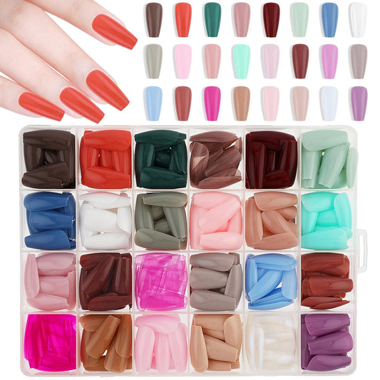 cobee 576pcs Press on Nails, 24 Colors Full Cover Stick on Nails Acrylic False Nail Tips with Nail Storage Case for Women DIY Nail Art Design Salon Cosplay Party Supplies, 12 Sizes(Trapezoid)