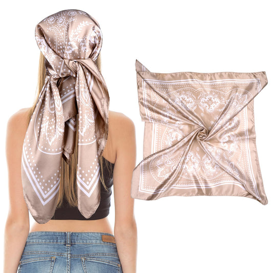 Giantree Women Square Satin Head Scarves Satin Scarf, 35" Large Soft Square Satin Scarf Bandana Scarf Satin Women's Scarves Neck Headscarf Decoration Headwear Gift for Women(Camel)