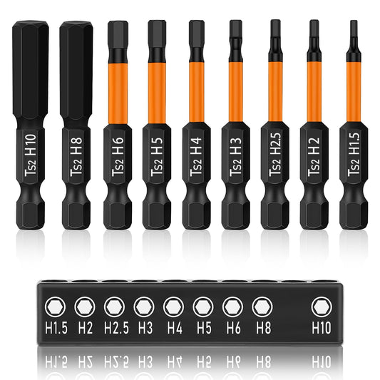 Jeffdad 9pcs Allen Wrench Drill Bit Set, 50mm Allen Wrench Drill Bit Set Machined Tips with Magnetism for Cordless Screwdrivers H1.5-H10