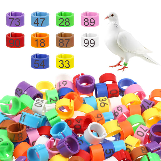 Bewudy 100Pcs Chicken Leg Bands, 10 Color Numbered Chicken Leg Rings, Clip-On Poultry Foot Ring Mark Chicken Legs Tags Identification Legs Bands for Hens Duck Goose Birds