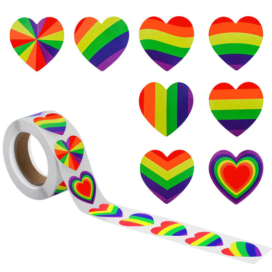 Molain Gay Pride Stickers Roll, 500 Pieces Rainbow Heart Stickers Valentine Love Rainbow Stickers for Envelopes Wedding Gift Decoration, 2.5 × 2.5 cm/ 1 ×1 inch