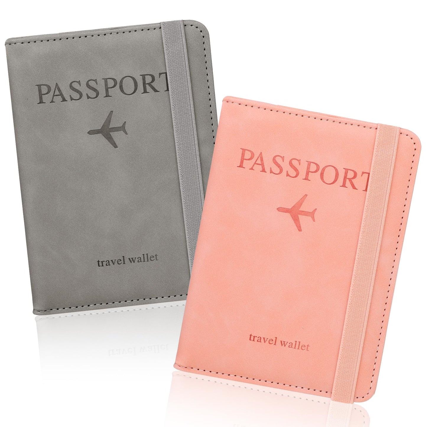 Giantree 2 Pcs Passport Holder with Card Slots RFID Blocking, Leather Passport Protector Cover Travel Documents Organizer for Women and Men