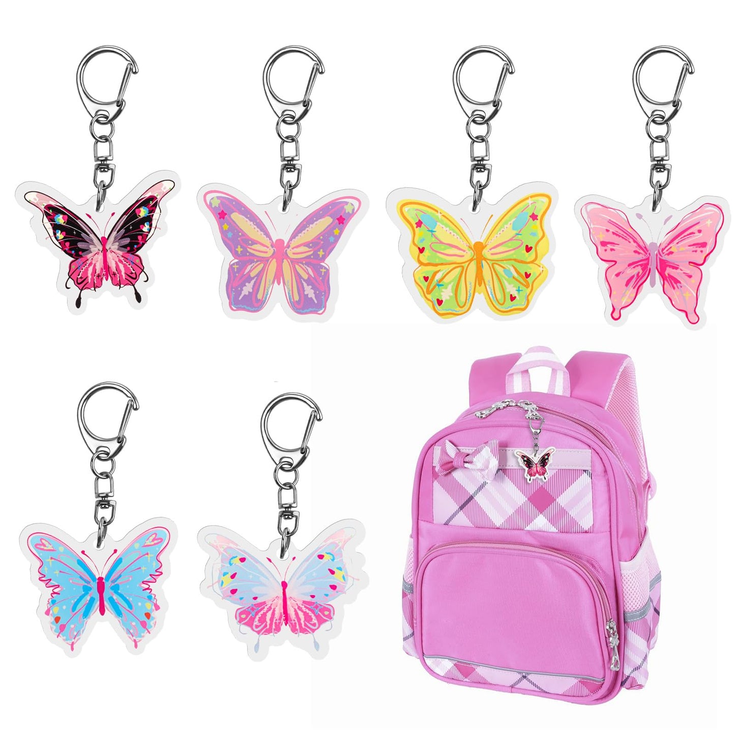 simarro 6pcs Cute Butterfly Key Chains Acrylic Colorful Butterfly Keychain Charm Gifts for Besties Gifts for Women Girls