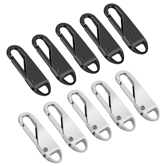 simarro 10 Pcs Zipper Pull Replacement, Detachable Zipper Repair Kit Zipper Head, Zipper Pull Tabs for Luggage Clothing Jackets Backpacks Boots Purse Coat(Blcak Silver)