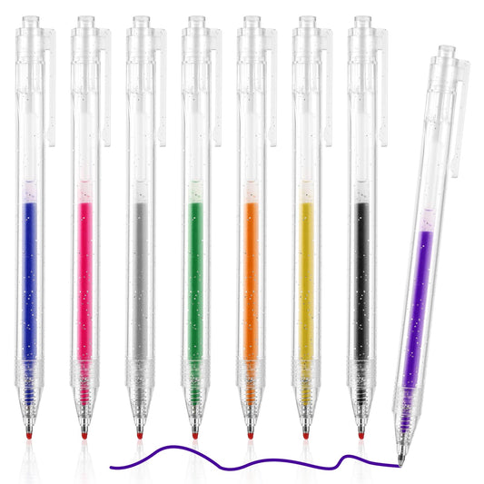 Amaxiu Glitter Gel Pen Set, 8 Pcs 1.0mm Bold Glitter Colored Pen Retractable Glitter Pen Sparkle Gel Pen Sparkling Ballpoint Pen Making Cards Journal Crafting Drawing Smooth Long Lasting Writing(8)
