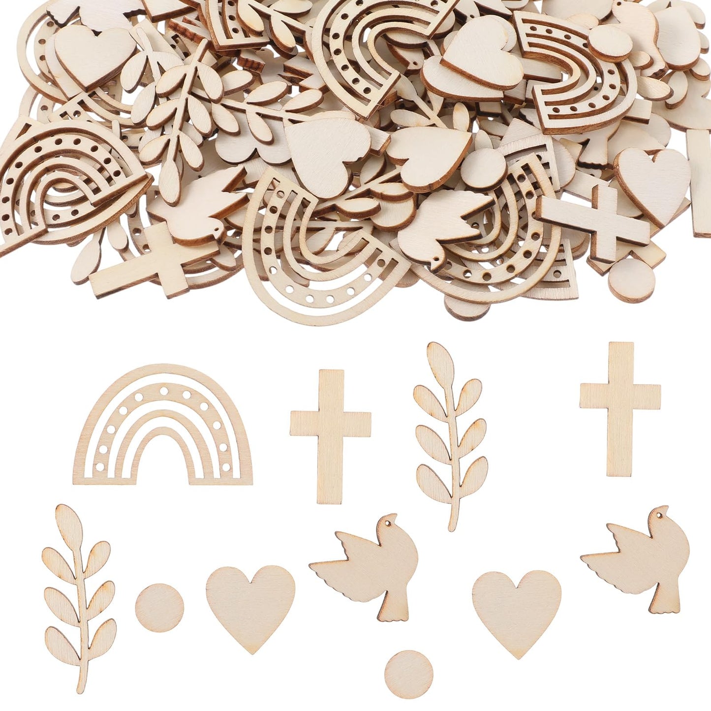 WJIAAA Wooden Christening Decoration, Pack of 120 Wooden Hearts, Rainbow Confetti for Table Decoration, Christening Boy and Girl for Confirmation, Communion, Confirmation, Baby Shower Party