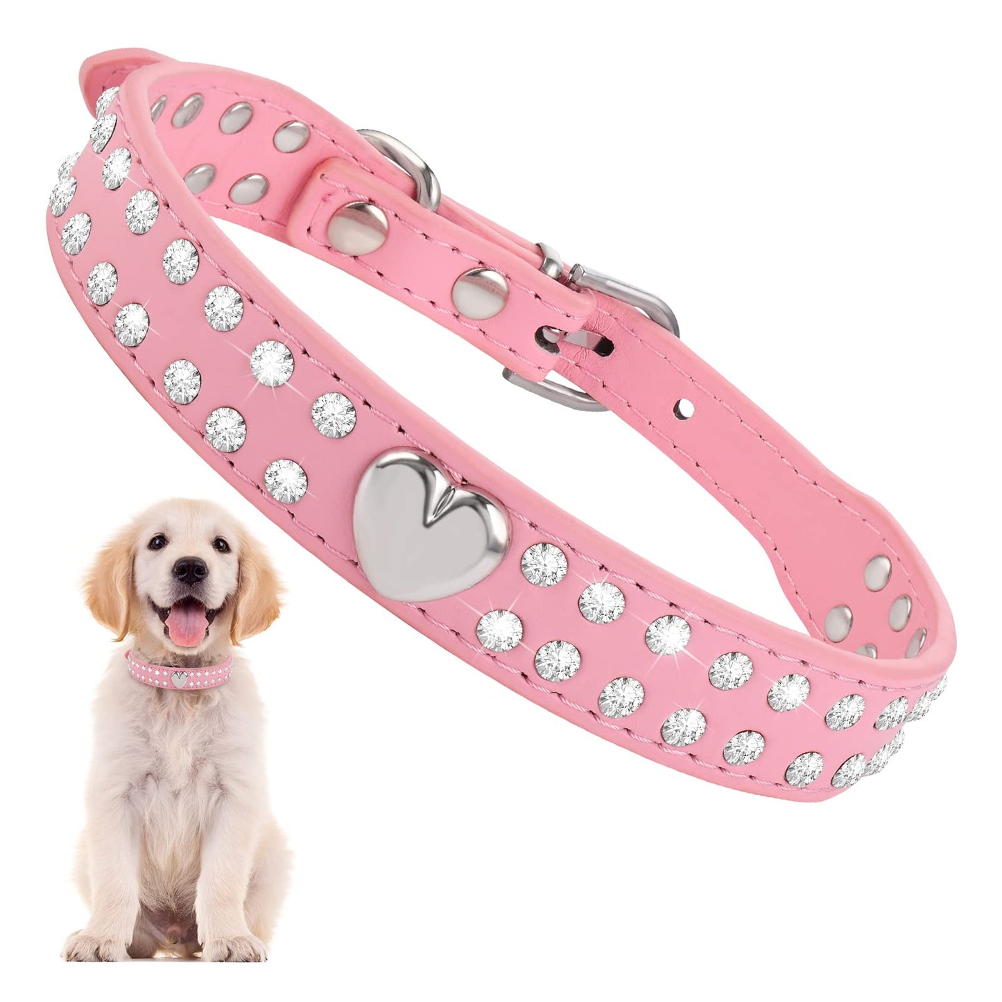cobee Crystal Dog Cat Collars, Bling PU Leather Pet Collar Rhinestone Puppy Collar Diamond Adjustable Collar Bling Collar for Small Medium Pet Dog Cat(M)