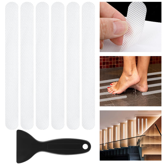 Amabro Anti Slip Bathtub Strips, 36PCS Transparent Adhesive Shower Sticker for Bathtub Non-Slip Strip Stickers Anti Skid Tape Flooring Safety Tape Mat with Scraper for Bath Shower