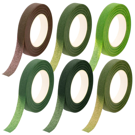 Giantree 6 Rolls Flora Masking Tape, 12mm Green Florist Tape, Beautiful Florist Crepe Tape for Flower Arrangement Bedroom Decoration Bouquet Packaging Wedding Home (27 m/Tapes)
