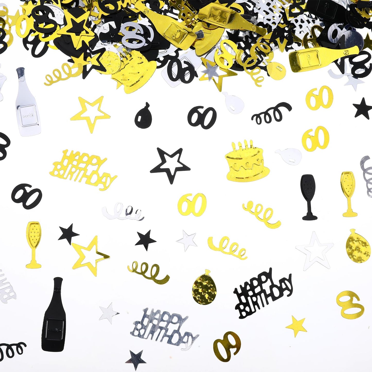 WJIAAA 60 g 60th Birthday Decoration, 60th Birthday Decoration Confetti Gold Black Silver for Woman Man Glitter Confetti for Birthdays Table Decoration Anniversary Party Decoration