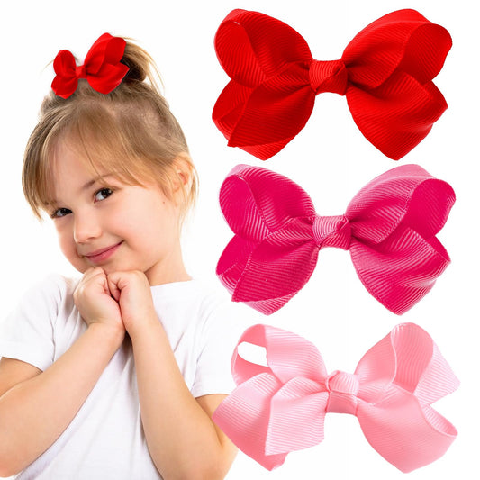 Amaxiu 3 Pcs Ribbon Hair Bow Clips, 3 Inch Small Barrettes Hairpin Solid Color Ponytail Holder Vintage Hair Bobbles Hair Styling Accessories for Girls Women Christmas Birthday Valentine's Day(B)