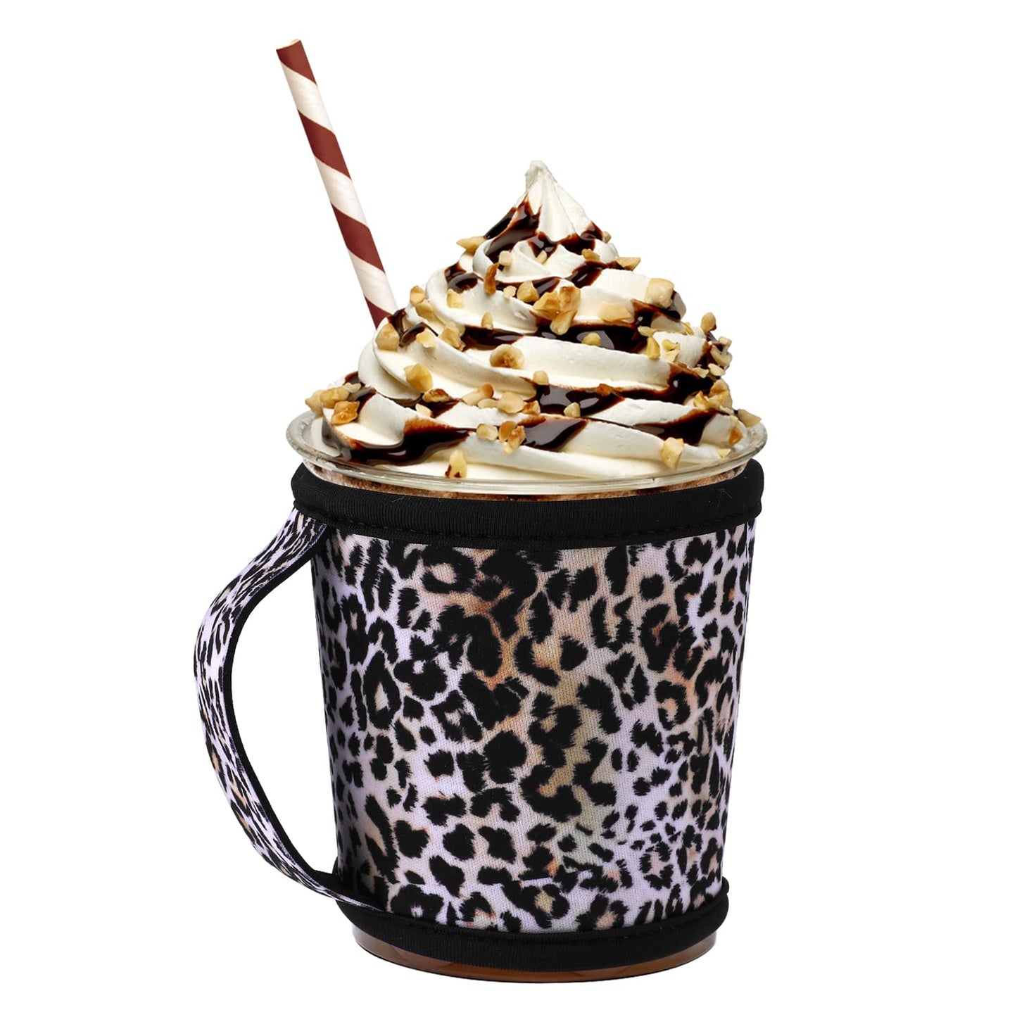 TIESOME Hot Iced Coffee Insulator Sleeve with Handle, Reusable Neoprene Cup Sleeve Coffee Cup Holder Drinks Beverages Sleeve for Most Coffee(Leopard Print)