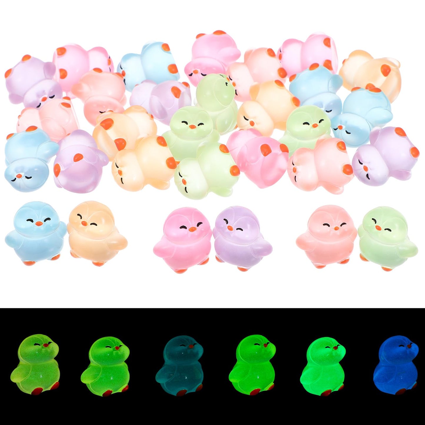 WJIAAA 30 Pieces Miniature Penguin Figures Made of Resin, Luminous Animal Statues for Garden, Fairy Garden and Terrarium Decoration, Micro Landscapes, Garden Ornaments, Home Decoration, Colourful
