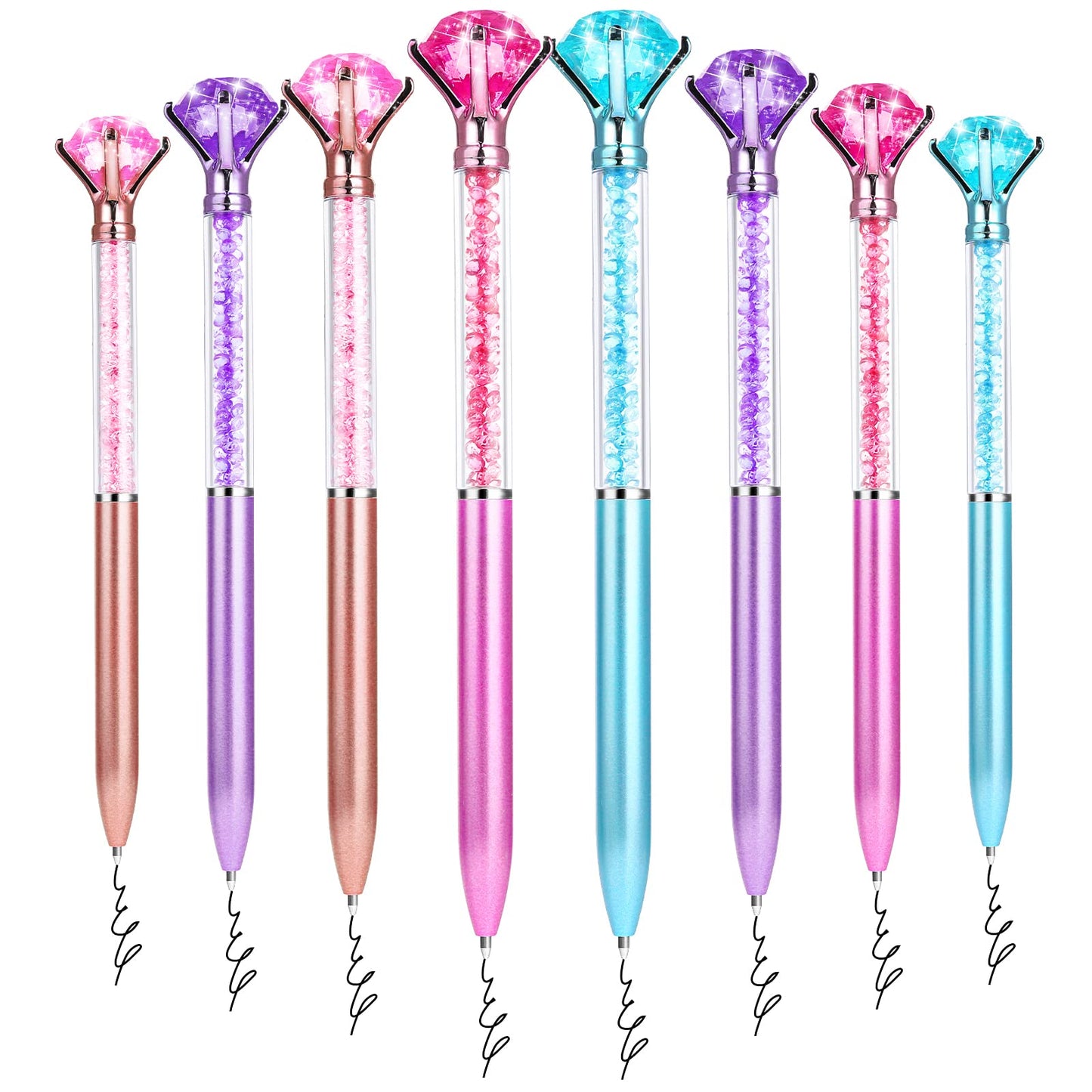 TIESOME Cute Ballpoint Pens, 8Pcs 1.0mm Bling Big Crystal Diamond Ballpoint Black Ink Rhinestones Pen Smooth Writing Quick-drying Pens for School Office Supplies Wedding Birthday Gift(4 colors)