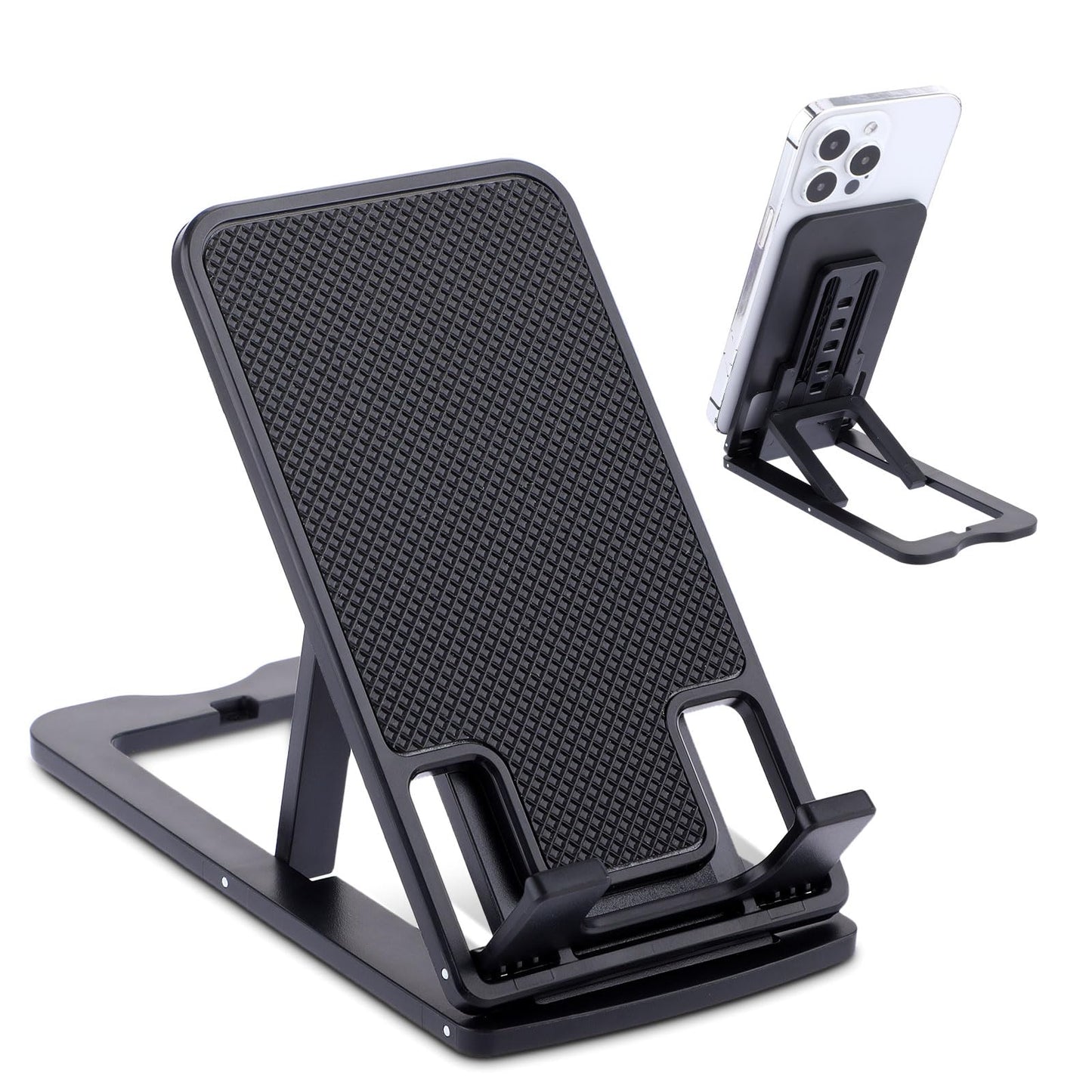 TIESOME Foldable Phone Holder, 6 Angle Adjustable Smartphone Stand Portable Phone Charger Stand Mini Mobile Phone Holder Kickstand Tablet Stand Cell Phone Mount Office Desk Accessories(Black)