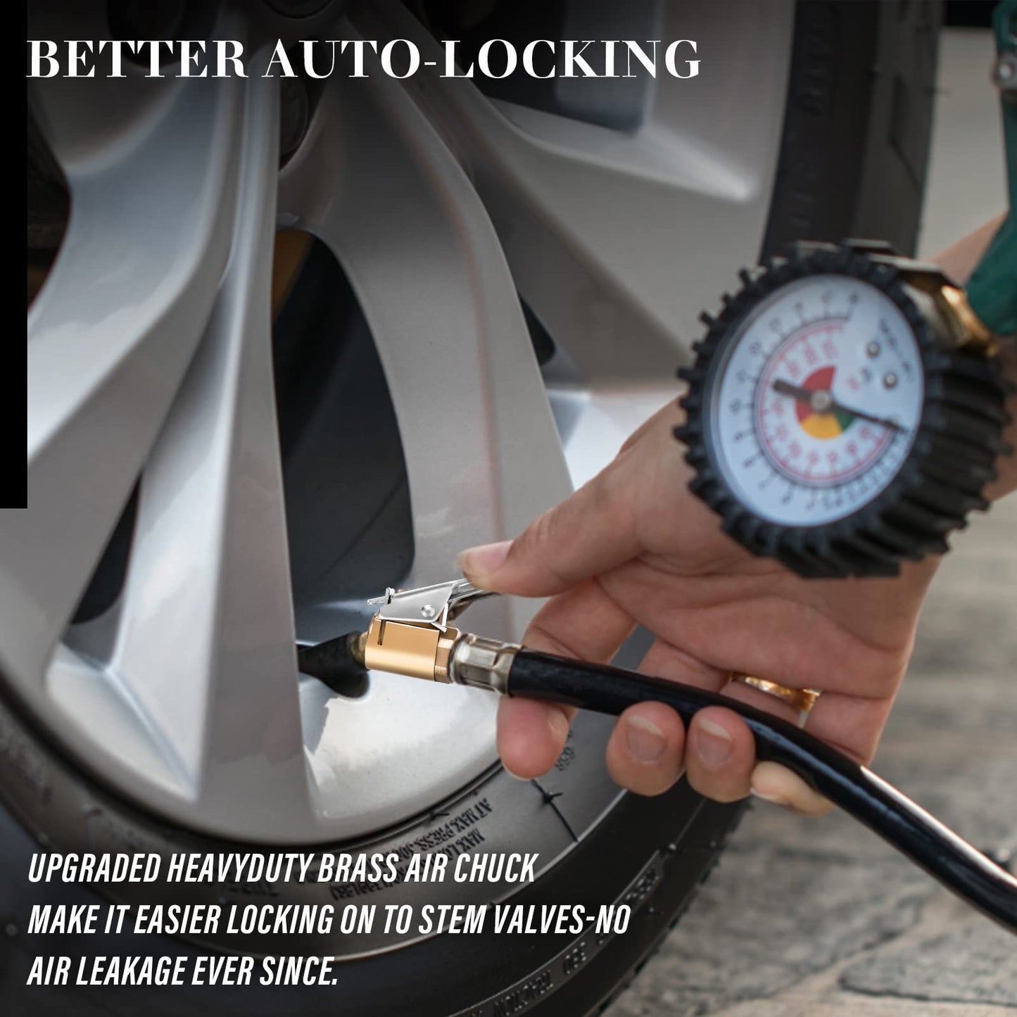 cobee Tire Air Chuck with Clip Adapter 2 Pcs Air Chuck Tire Inflator Compressor Pump Connect Heavy Duty Brass Locking Tire Inflator Air Chuck Adapter Connect No Leakage Tire Chucks for Wheel(Style-A)